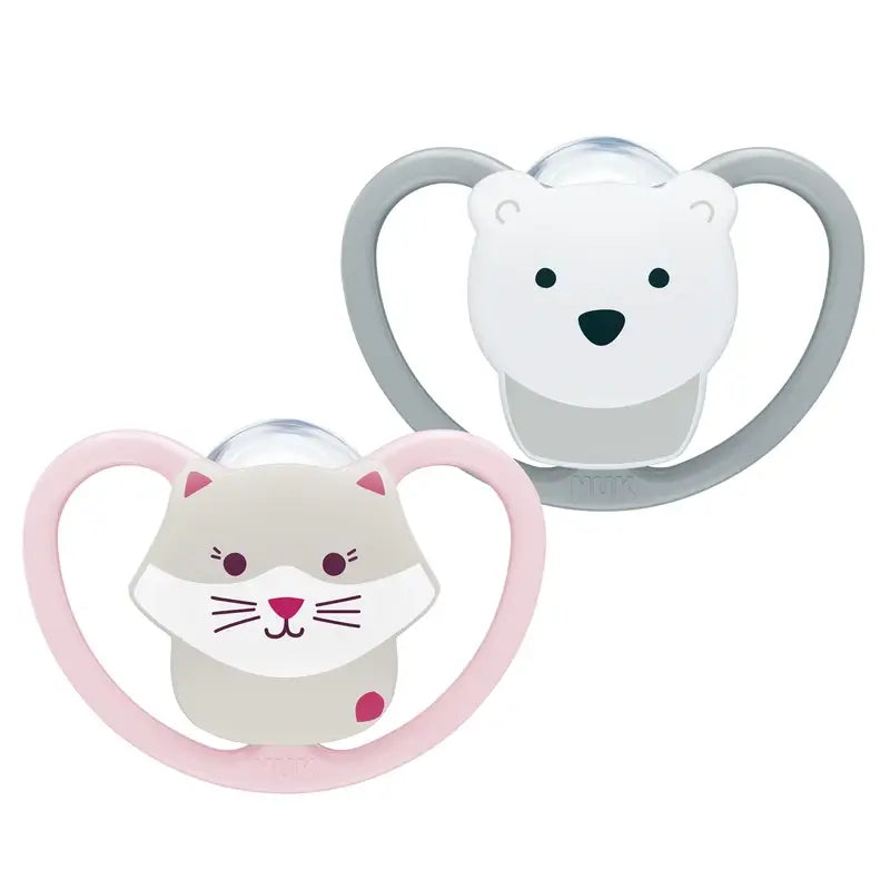 Sucette NUK Perfect Match Air en silicone T3 18-36 mois Chat/Ours polaire, lot de 2