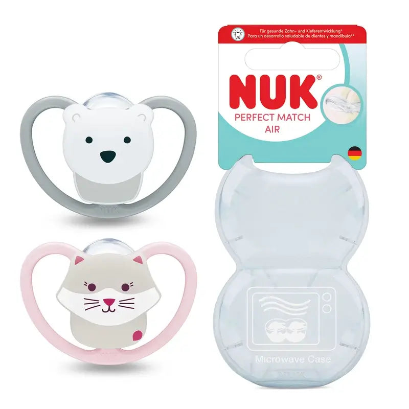 Sucette NUK Perfect Match Air en silicone T3 18-36 mois Chat/Ours polaire, lot de 2