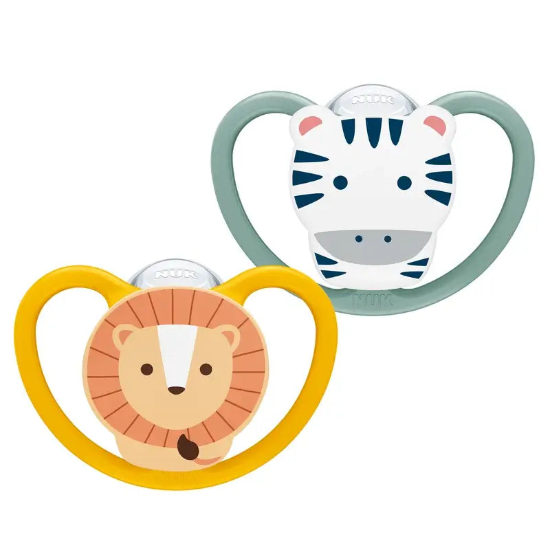 Sucette NUK Perfect Match Air en silicone T2 6-18 mois Zèbre/Lion, lot de 2