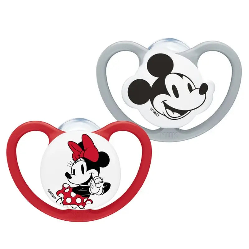 Sucette NUK Perfect Match Air en silicone T3 18-36 mois Mickey Mouse rouge/gris, lot de 2