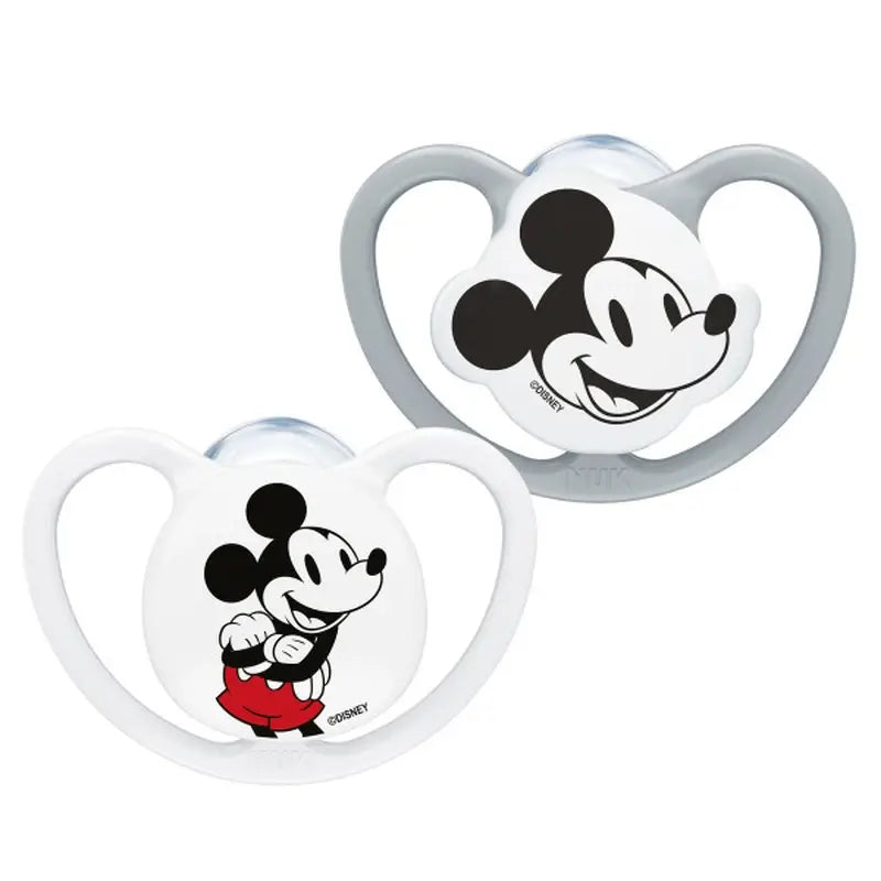 Sucette NUK Perfect Match Air en silicone T2 6-18 mois Mickey Mouse Gris/Blanc, lot de 2