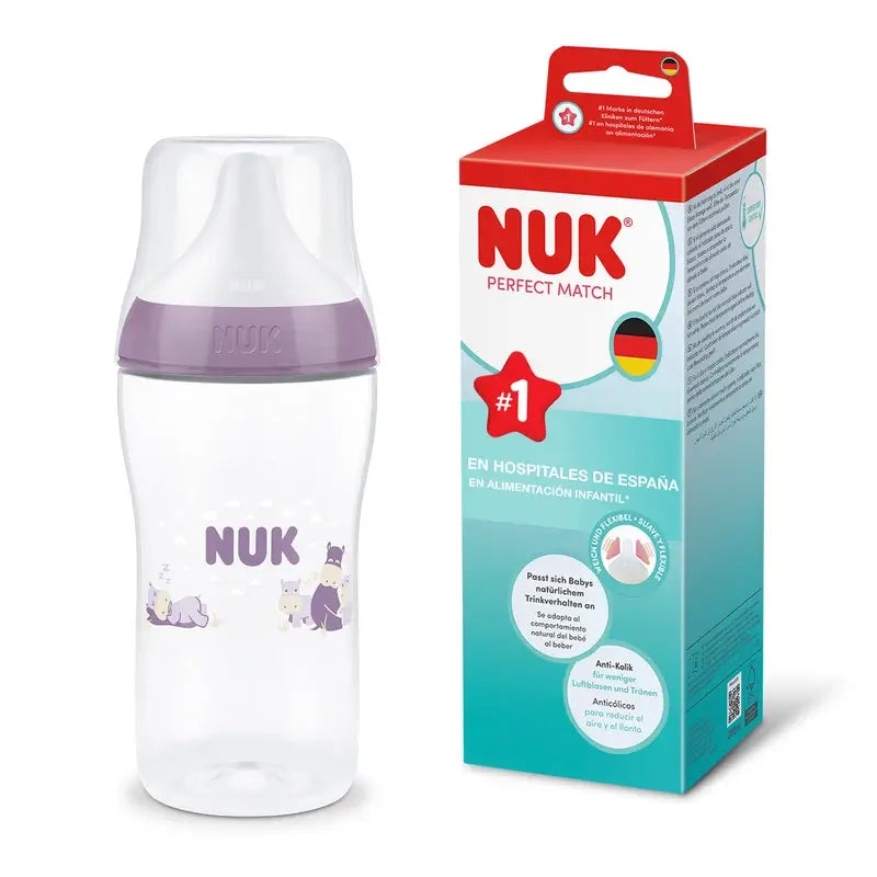 Biberon NUK Perfect Match 260 ml, tétine M, à partir de 3 mois, hippopotame