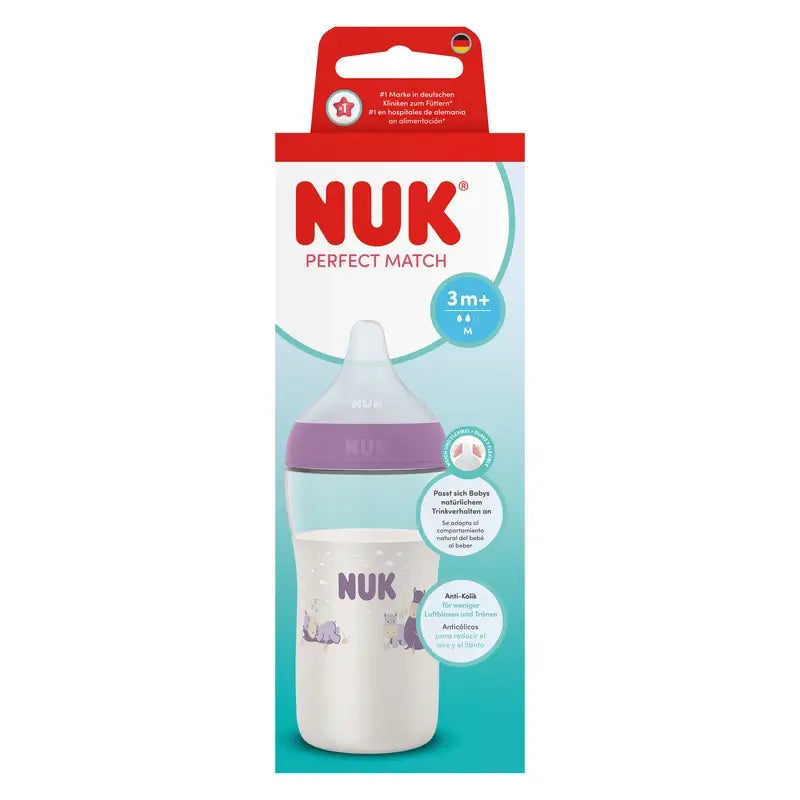Biberon NUK Perfect Match 260 ml, tétine M, à partir de 3 mois, hippopotame