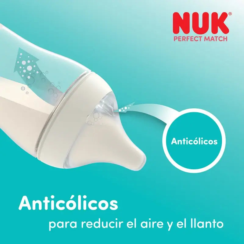 Biberon NUK Perfect Match 260 ml, tétine M 3 mois et plus, Mickey Mouse, gris
