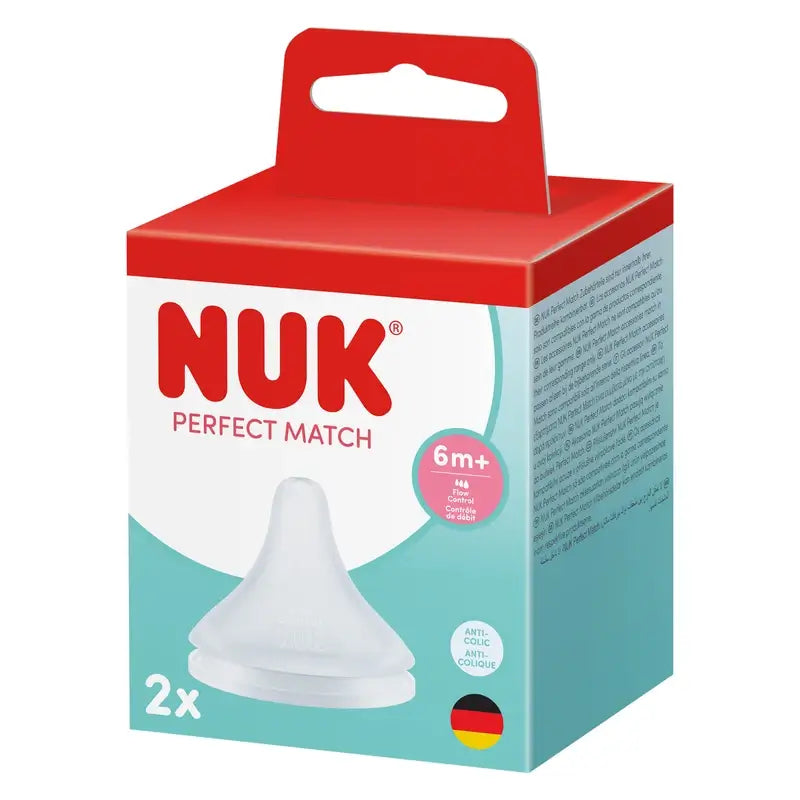 Tétine NUK Perfect Match en silicone avec régulation du débit, X 6 mois et plus, lot de 2