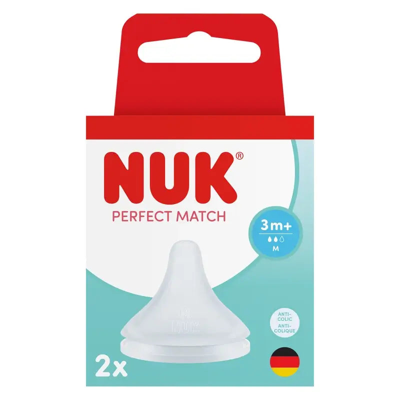 Tétine NUK Perfect Match en silicone, débit M, à partir de 3 mois, lot de 2