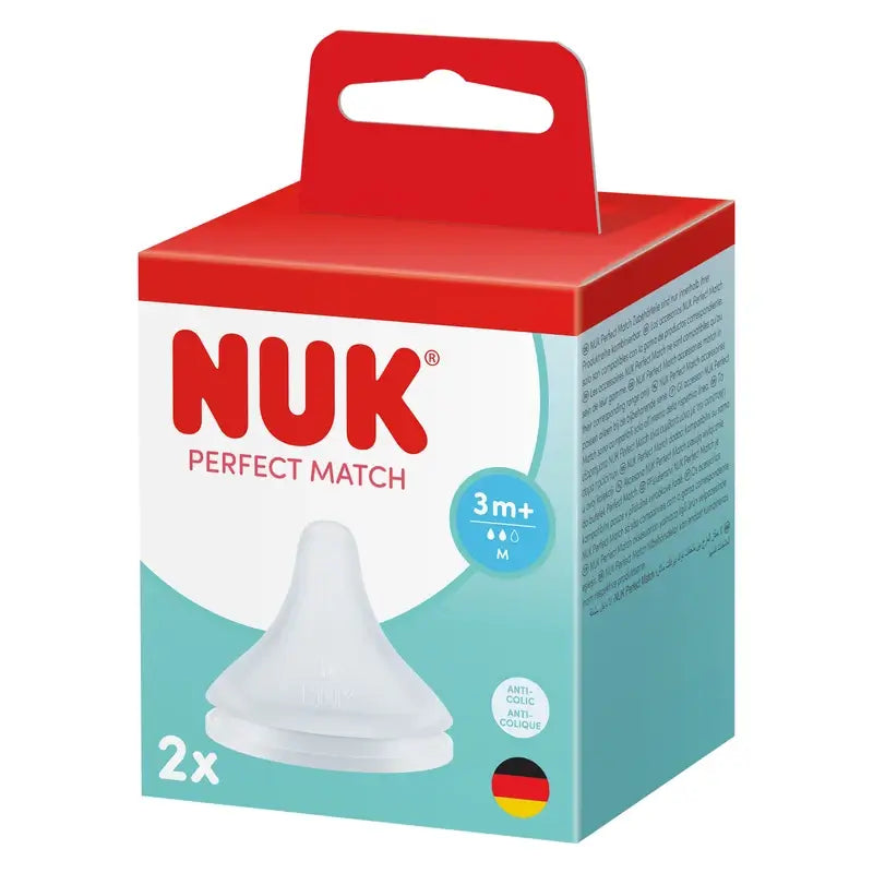 Tétine NUK Perfect Match en silicone, débit M, à partir de 3 mois, lot de 2