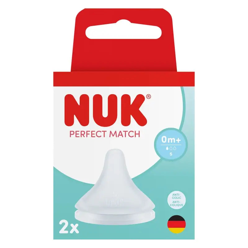 Tétine NUK Perfect Match en silicone, débit S, 0 mois et plus, lot de 2