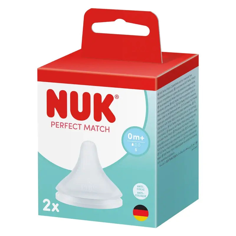 Tétine NUK Perfect Match en silicone, débit S, 0 mois et plus, lot de 2