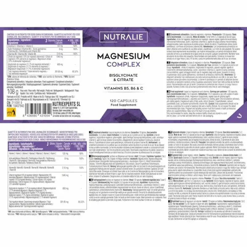 Nutralie Complexe de Magnésium avec Bisglycinate et Citrate , 120 gélules