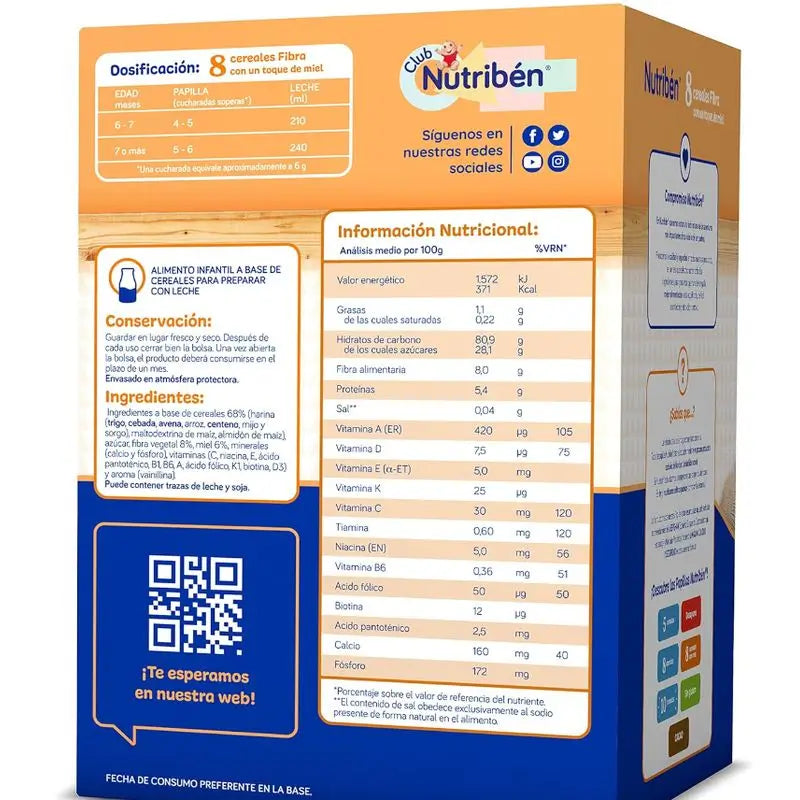 Nutriben Papilla 8 Céréales Miel Fibres 600 g