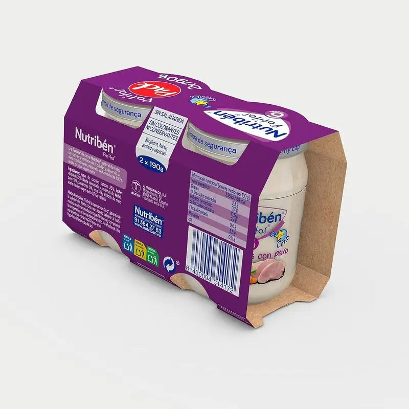 Nutribén Pack Potito Dinner Légumes avec Dinde, 2X190 grammes