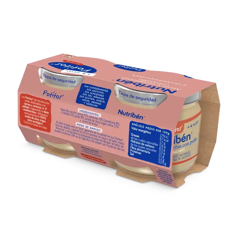 Nutribén Potito De Introducción - Riz et carottes au poulet, 2 x 120 g