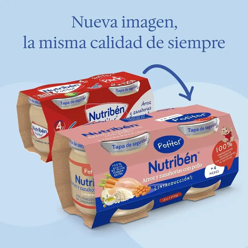 Nutribén Potito De Introducción - Riz et carottes au poulet, 2 x 120 g