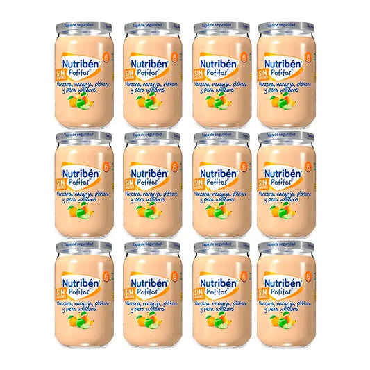 Nutriben Potito Pomme, Orange, Banane et Poire Williams, 12 x 235 grammes