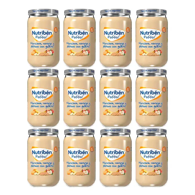 Nutriben Potito Pomme, Orange et Banane Avec Biscuit , 12 x 235 grammes