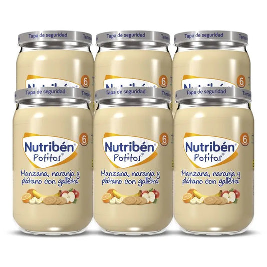 Nutribén Potito Pomme, Orange et Banane avec Biscuit, 235 gr x 6 unités