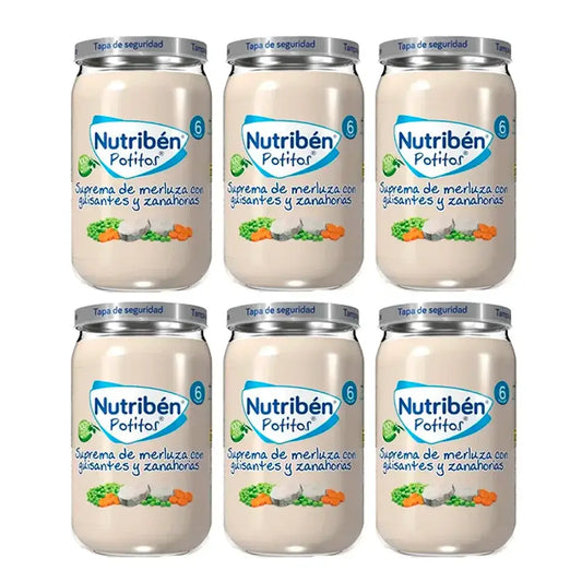 Nutriben Potito Suprême de Merlu avec Pois et Carottes , 6 x 235 grammes