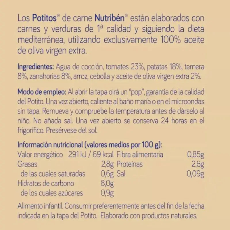 Nutriben Beef Potito Pommes de terre et carottes 235 g