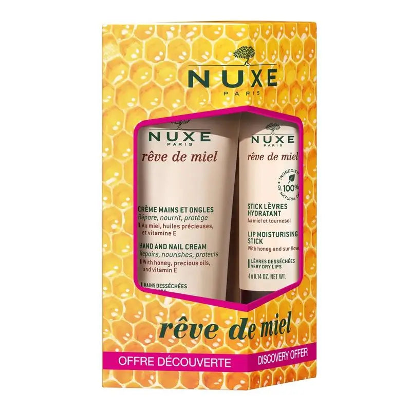Nuxe Reve De Miel Duo Crème réparatrice pour les mains et les ongles 30 ml et Stick à lèvres hydratant 4Gr
