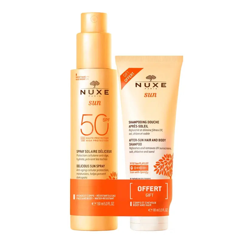 Nuxe Sun Spray Solaire Visage et Corps Haute Protection SPF 50 + Shampooing Douche Après Soleil 100ml
