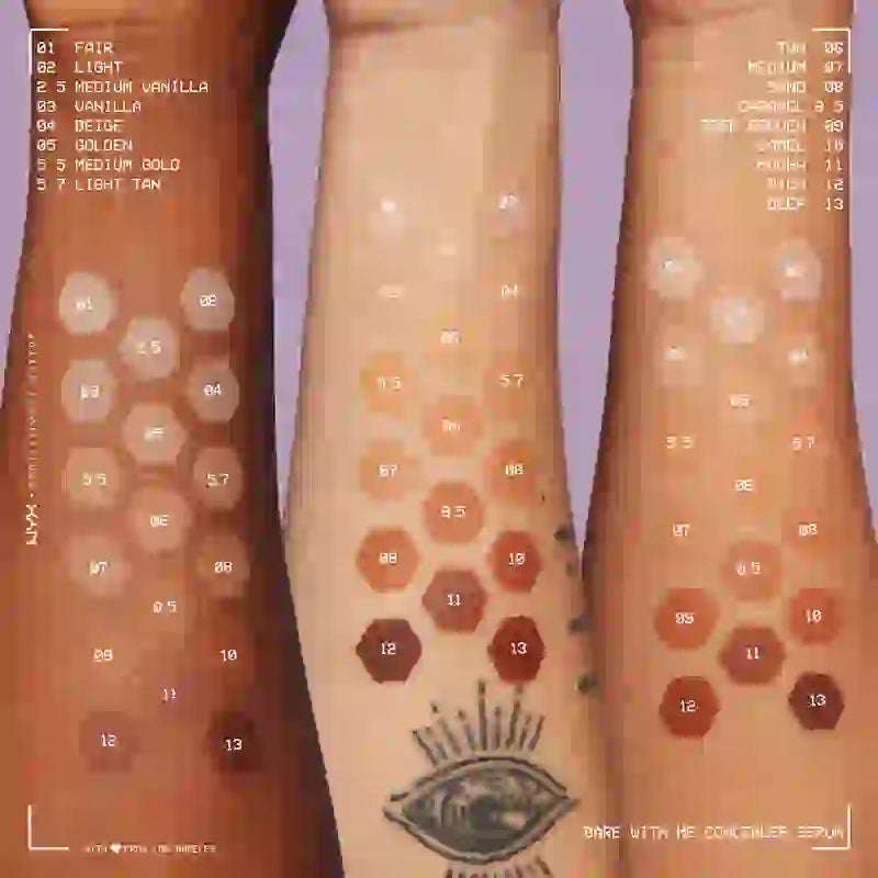 Nyx Bare With Me Serum Concelear, Shade Medium Vanilla. Formule végétalienne. Disponible en 12 nuances. 