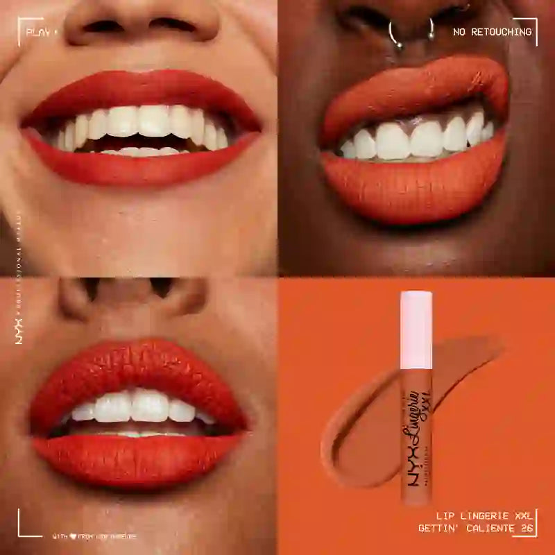 Nyx Lipstick Lip Lingerie Xxl Fuego Long Wear, 100% Matte Coverage, Warm Gettin Shade , 4 ml