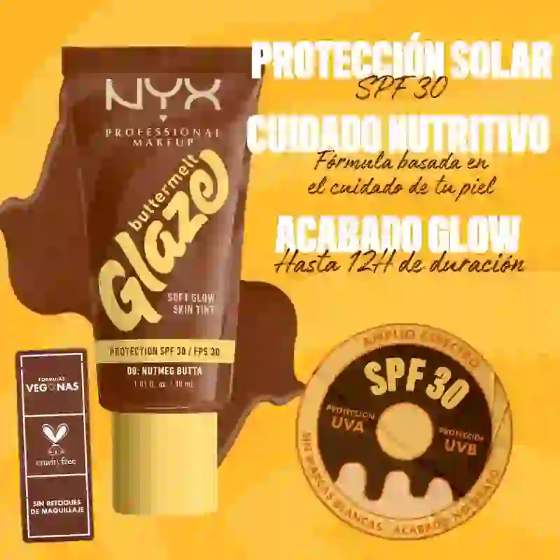 Nyx Skin Tint Buttermelt Glaze Soft Glow + Protection Spf/Fps 30 , 30 ml