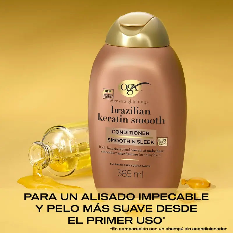 OGX Brazilian Keratin Conditioner, pour cheveux ondulés ou bouclés, lisse, renforce et hydrate, 385ml