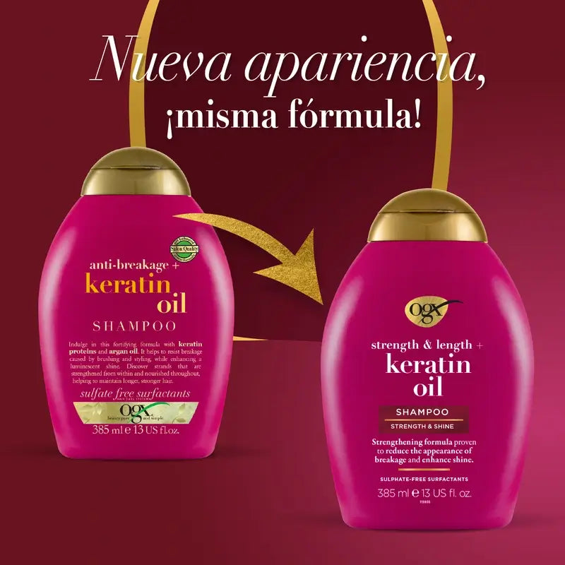 OGX Keratin Oil Shampooing, cheveux cassants, hydratant et renforçant, 385 ml