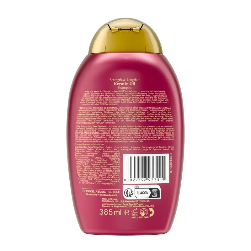 OGX Keratin Oil Shampooing, cheveux cassants, hydratant et renforçant, 385 ml
