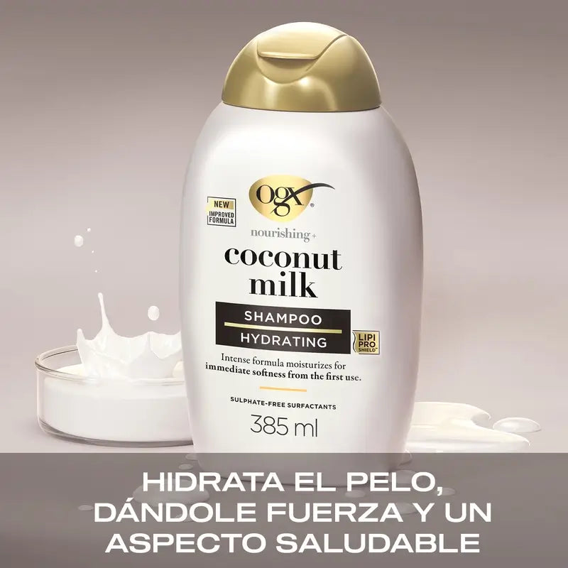 OGX Shampooing au lait de coco, cheveux secs, 385 ml