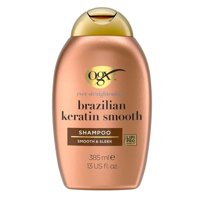 OGX Shampooing à la kératine brésilienne, lisse et nourrissant, cheveux ondulés ou bouclés, lisses et brillants, 385ml