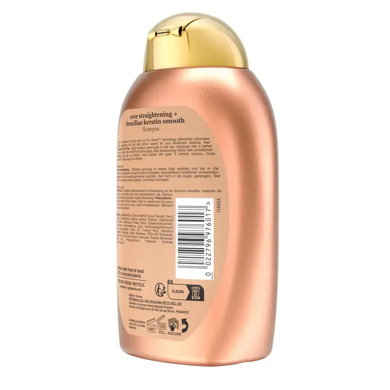 OGX Shampooing à la kératine brésilienne, lisse et nourrissant, cheveux ondulés ou bouclés, lisses et brillants, 385ml
