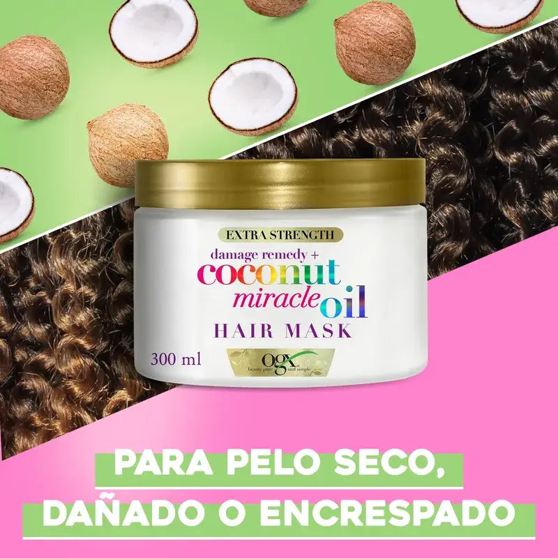 OGX Miracle Coconut Oil Hair Mask, répare et ravive les cheveux abîmés et fragiles, 168g
