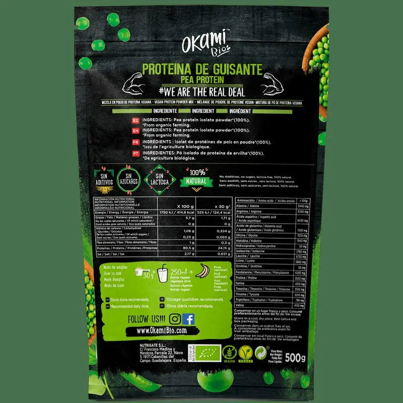 Okami Bio Isolat de Protéine de Pois 500Gr Bio Sg Vegan