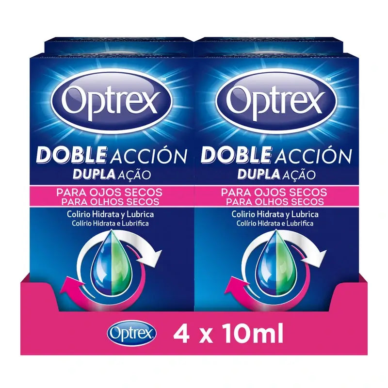 Optrex Multidose Gouttes oculaires double action pour les yeux secs Pack 4x10 ml