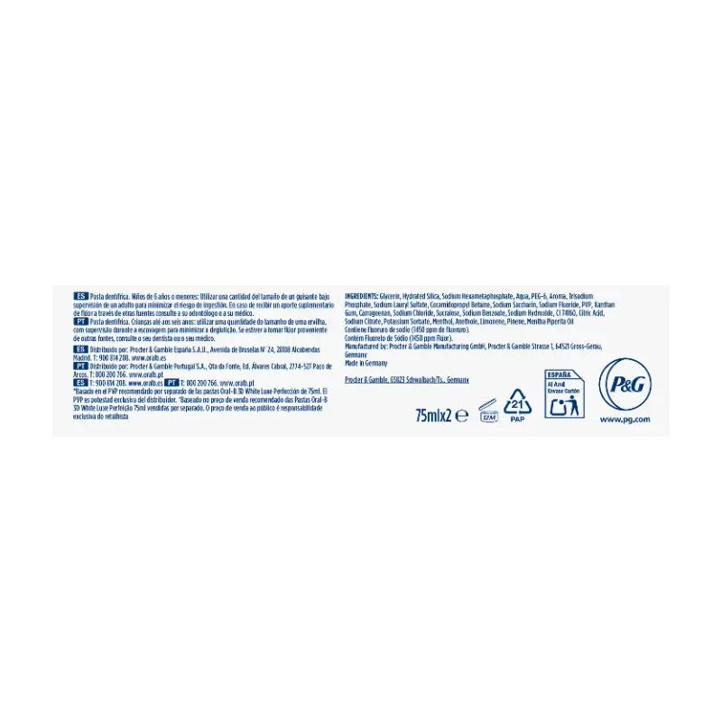 Oral-B 3D White Advanced Perfection Dentifrice, 2x75 ml