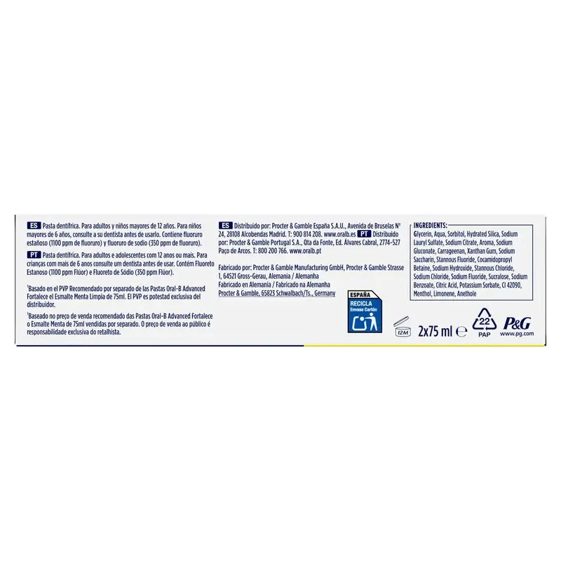Oral-B Advanced renforce l'émail Duplo, 2x75 ml