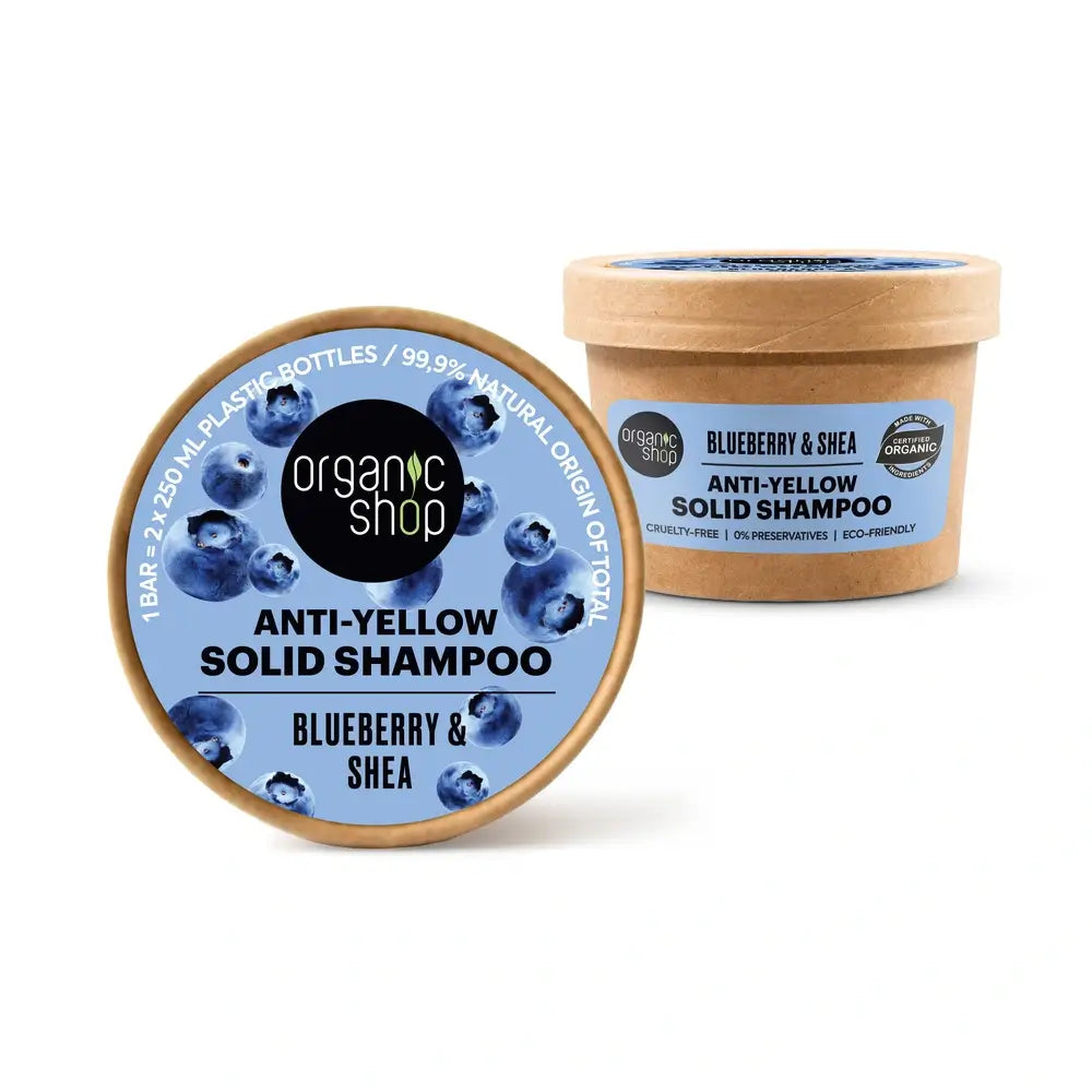 Organic Shop Shampooing solide anti-jaunissement au bleuet et au beurre de karité, 60 g
