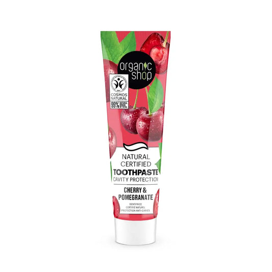 Organic Shop Os Cherry & Pomegranate. Dentifrice Anti-Cavité Certifié Naturel, 100 g