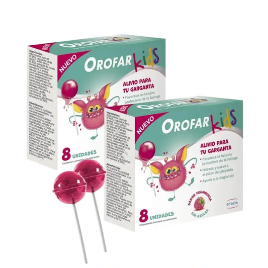Orofar Kids Sucettes sans sucre à la framboise contre les démangeaisons de la gorge, 2x8 sucettes