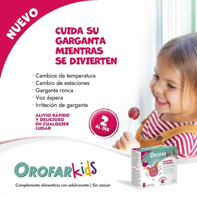 Orofar Kids Sucettes sans sucre à la framboise contre les démangeaisons de la gorge, 2x8 sucettes
