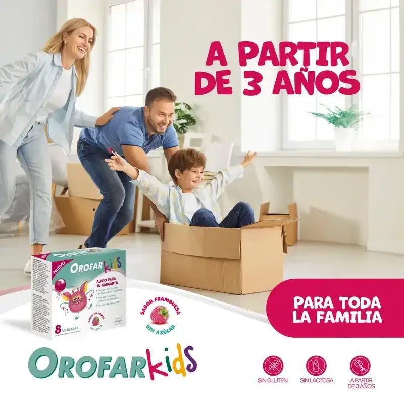 Orofar Kids Sucettes sans sucre à la framboise contre les démangeaisons de la gorge, 2x8 sucettes