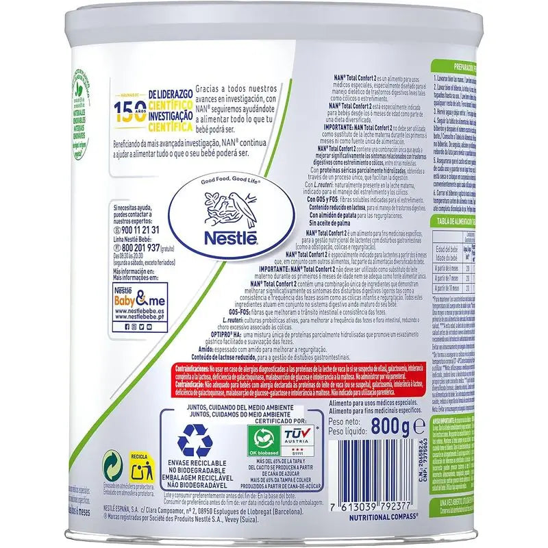 Lait infantile Nestlé Nan Total Comfort 2, paquet de 12 x 800g