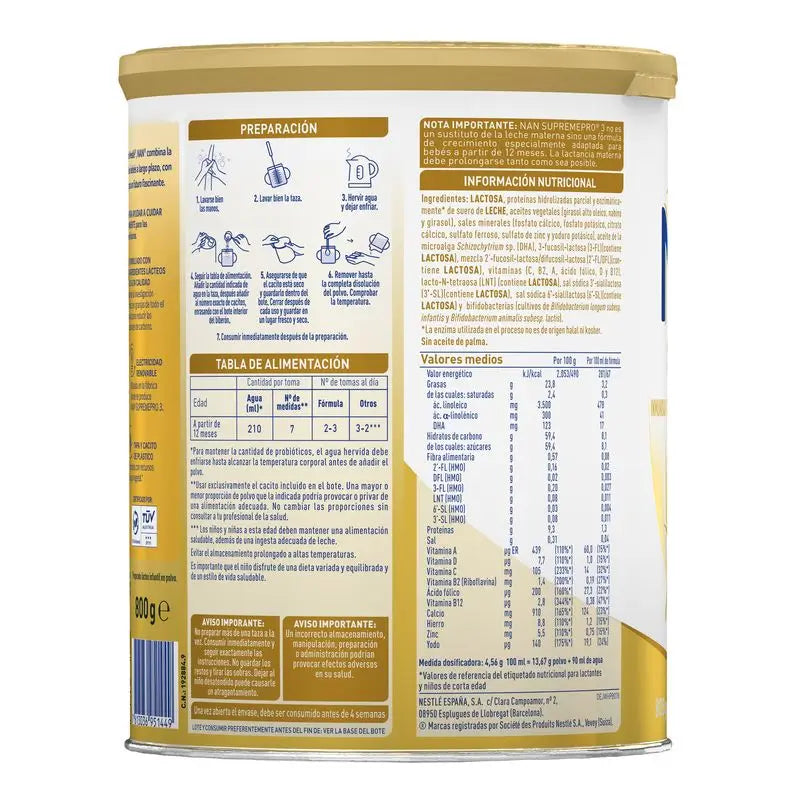 Lait de croissance Nestlé Nan Supreme Pro 3, 12X800 g