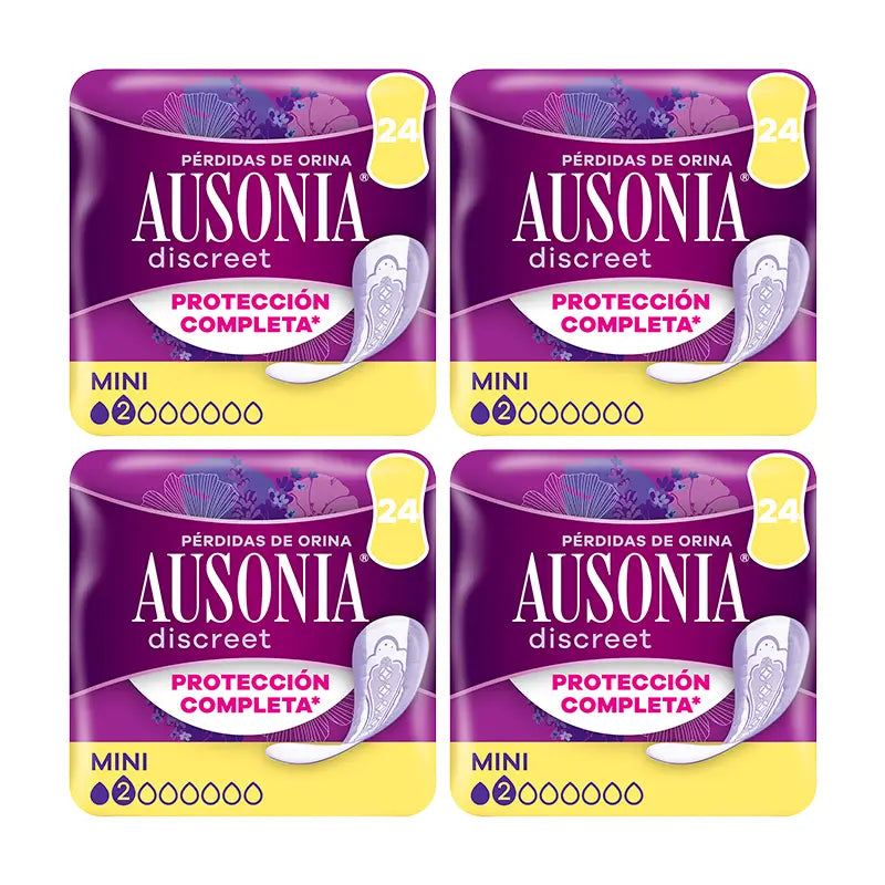Ausonia Discreet Pack 4 x 24 paquets pour la perte d'urine des femmes Mini, 4 x 24 unités
