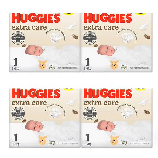 Huggies Extra Care Nappy Size 1 (3-5Kg), Pack 4 X 112 unités