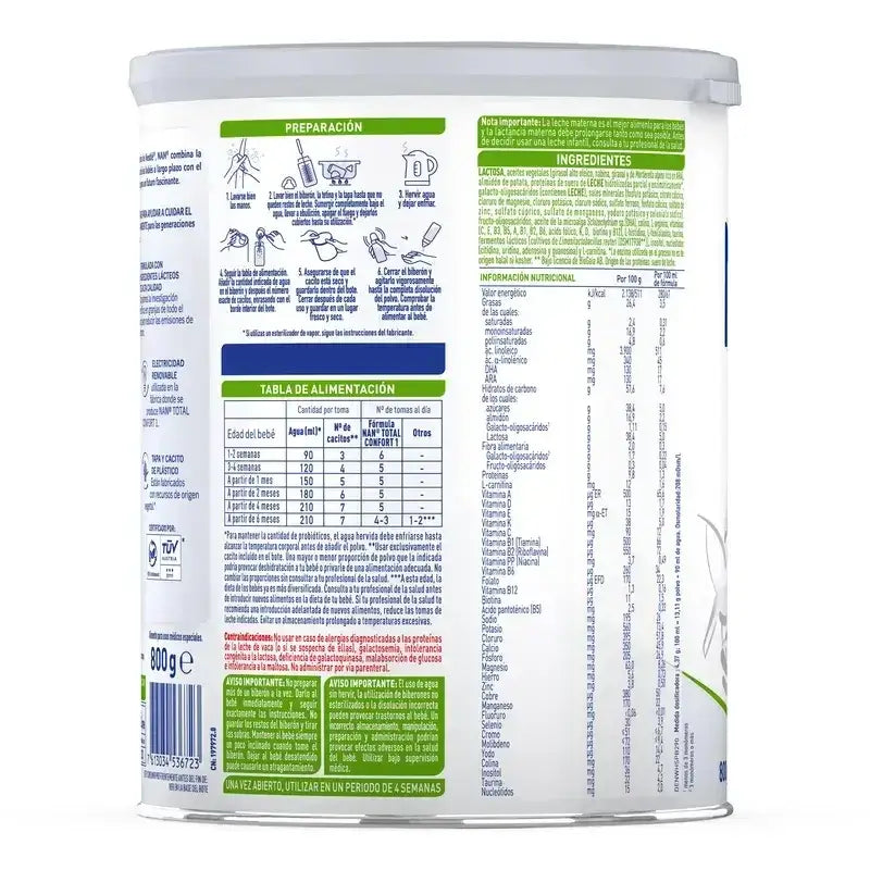 Lait infantile Nestlé Nan Total Comfort 1, paquet de 8 x 800 g