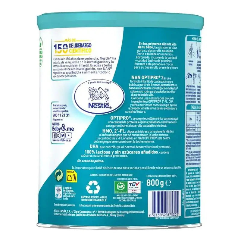 Nestlé Nan Optipro 2 lait maternisé, 8X800g